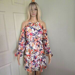 GUESS Cold Shoulder Cut-out Fit & Flare Multi-Floral Dress Size 2
